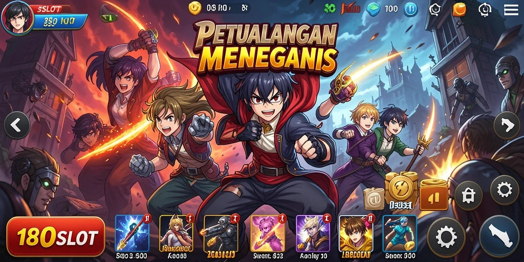 Tangkapan layar menunjukkan berbagai karakter Anime dalam gameplay 180SLOT.