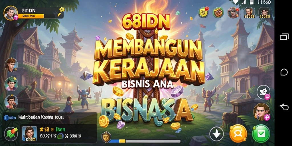 Menampilkan gameplay seru di 68IDN saat membangun kerajaan bisnis.