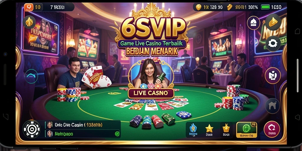 Screenshot gameplay 6SVIP menampilkan suasana kasino langsung yang menegangkan.