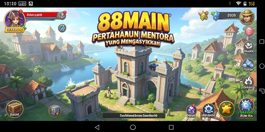 Screenshot gameplay menunjukkan menara bertahan melawan gelombang musuh.