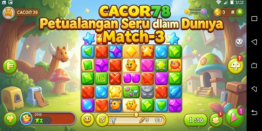 Tampilan gameplay seru Match-3 di CACOR78 yang penuh warna.
