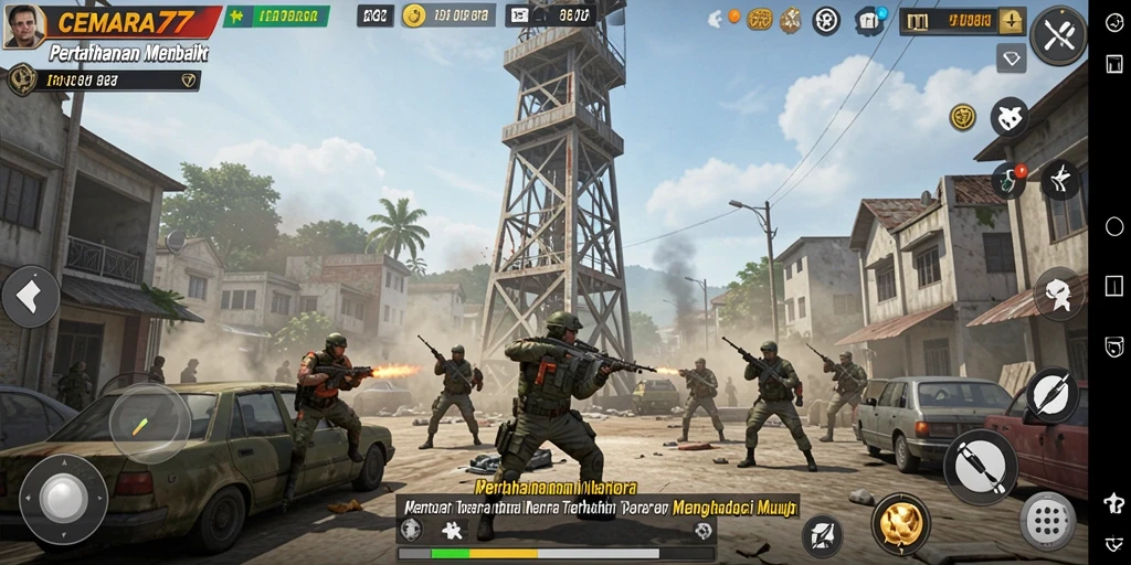 Tampilan gameplay CEMARA77 yang intens dan strategis dalam Tower Defense.