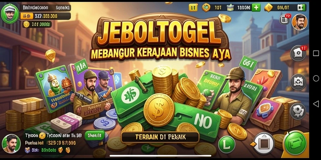 Tampilan gameplay JEBOLTOGEL dengan pengelolaan bisnis yang seru.
