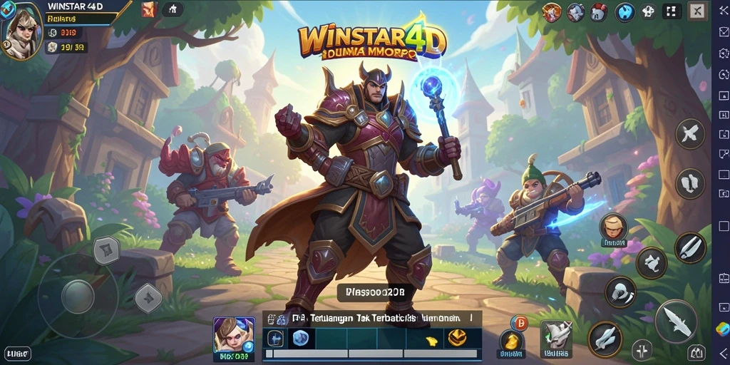 Screenshot WINSTAR4D menampilkan pertarungan mendebarkan dalam dunia MMORPG.