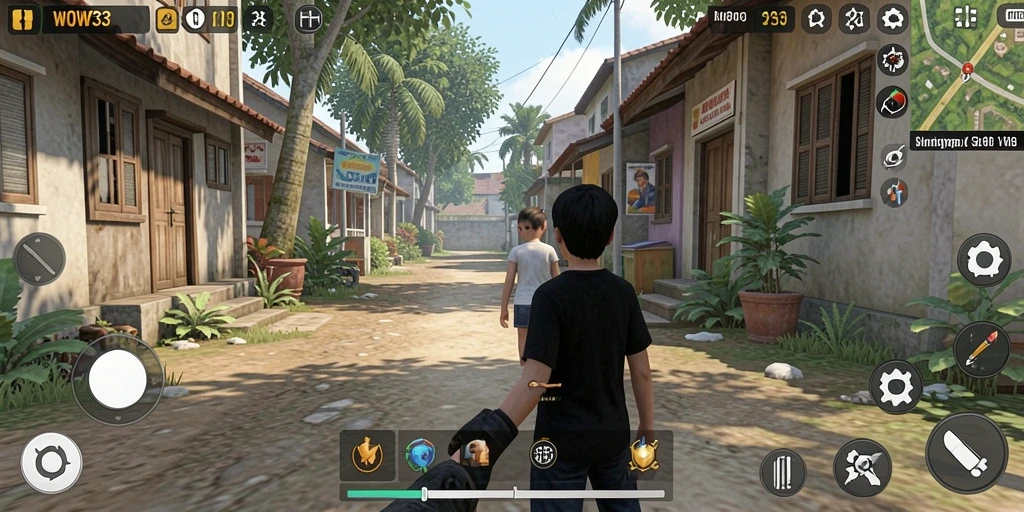 Tampilan gameplay menarik dari WOW33 dengan elemen simulasi yang kaya.